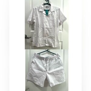 Vatpave Mens White Striped Short Sleeve Shirt and Shorts Set Size M